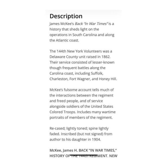 James H. McKee, Back "In War Times," 1st ed., Presented to Author's Daughter - Picture 3 of 3